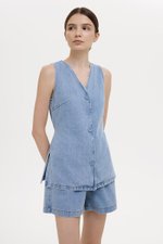 SANDLER DENIM BUTTONDOWN LONG VEST