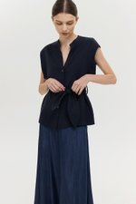 COLBY TIE BELT LONGLINE LINEN TOP