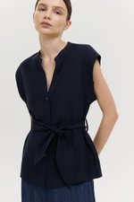 COLBY TIE BELT LONGLINE LINEN TOP