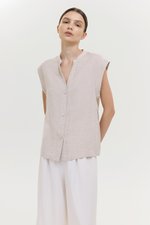 COLBY TIE BELT LONGLINE LINEN TOP