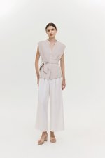 COLBY TIE BELT LONGLINE LINEN TOP