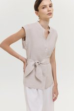 COLBY TIE BELT LONGLINE LINEN TOP