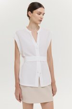 COLBY TIE BELT LONGLINE LINEN TOP