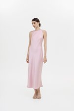 REISSA COWL BACK DRAPE SATIN DRESS