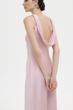REISSA COWL BACK DRAPE SATIN DRESS