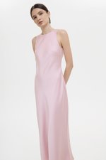 REISSA COWL BACK DRAPE SATIN DRESS