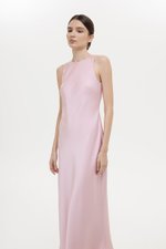 REISSA COWL BACK DRAPE SATIN DRESS