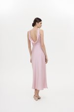 REISSA COWL BACK DRAPE SATIN DRESS