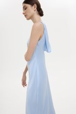 REISSA COWL BACK DRAPE SATIN DRESS