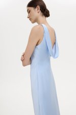 REISSA COWL BACK DRAPE SATIN DRESS