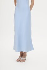 REISSA COWL BACK DRAPE SATIN DRESS