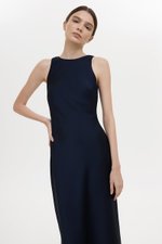 REISSA COWL BACK DRAPE SATIN DRESS