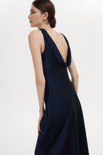 REISSA COWL BACK DRAPE SATIN DRESS