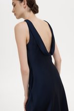 REISSA COWL BACK DRAPE SATIN DRESS