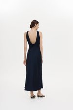 REISSA COWL BACK DRAPE SATIN DRESS