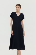 VERNESSA EMPIRE WAIST LINEN MIDI DRESS