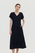 VERNESSA EMPIRE WAIST LINEN MIDI DRESS