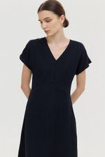VERNESSA EMPIRE WAIST LINEN MIDI DRESS
