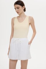 BELLA LACE TRIM DRAWSTRING LINEN SHORTS