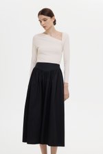 VEDA RUCHED HIGHWAIST FLARE MIDI SKIRT