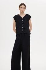 MIKELLE BUTTONDOWN LINEN TOP