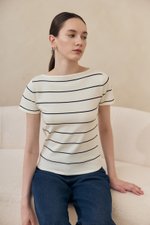 BRIGETTE BOAT NECK STRIPED KNIT TOP