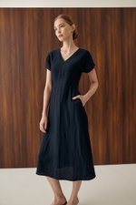 VERNESSA EMPIRE WAIST LINEN MIDI DRESS