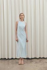 REISSA COWL BACK DRAPE SATIN DRESS