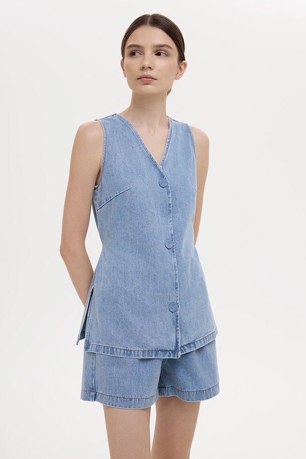 SANDLER DENIM BUTTONDOWN LONG VEST