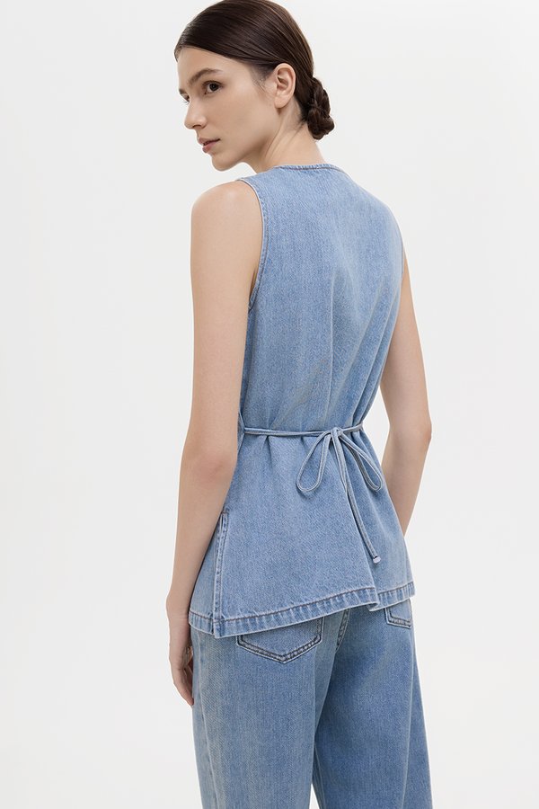SANDLER DENIM BUTTONDOWN LONG VEST