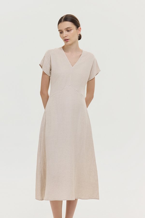 VERNESSA EMPIRE WAIST LINEN MIDI DRESS