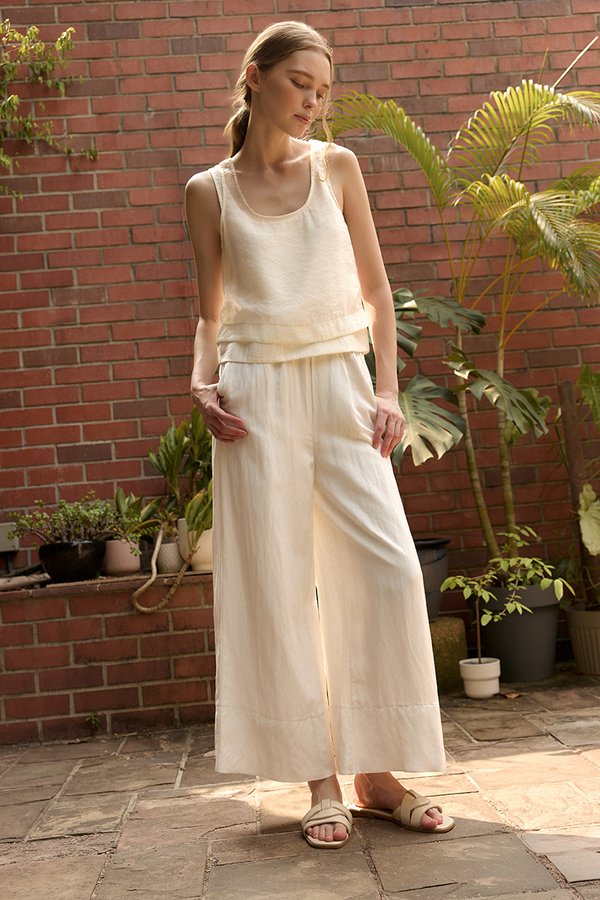 HARLEY ELASTIC WAISTBAND WIDE LEG LINEN PANTS