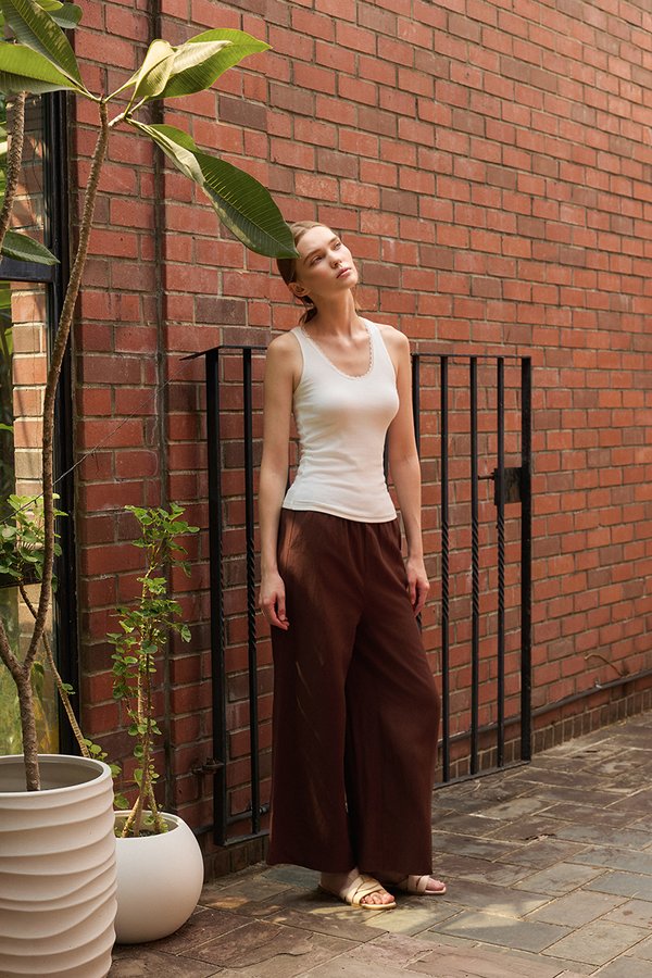 HARLEY ELASTIC WAISTBAND WIDE LEG LINEN PANTS