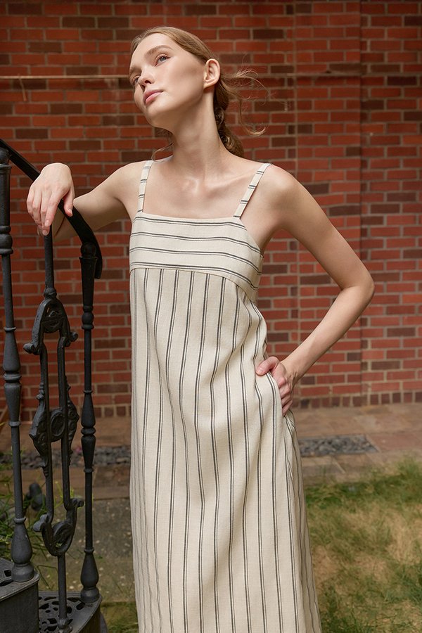 JOVY STRIPED STRAP LINEN DRESS