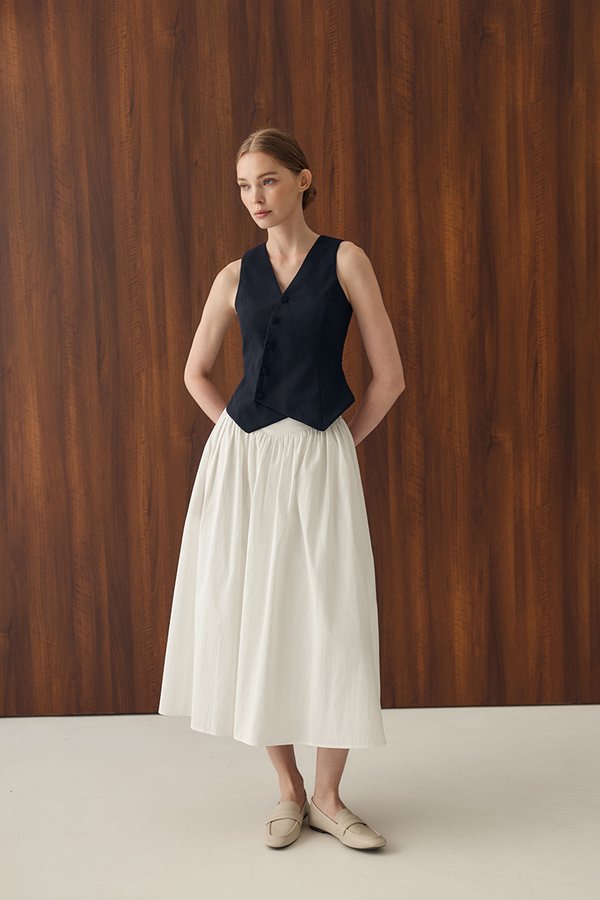 VEDA RUCHED HIGHWAIST FLARE MIDI SKIRT