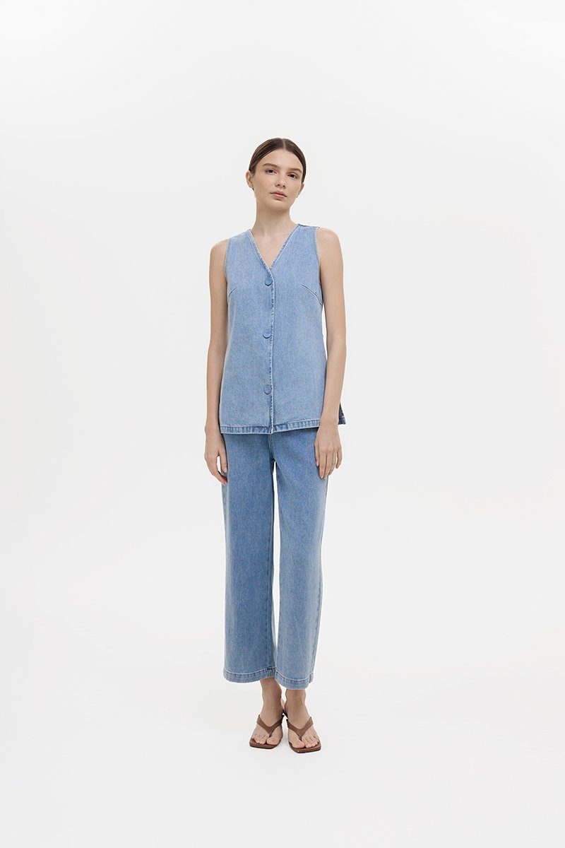 SANDLER DENIM BUTTONDOWN LONG VEST