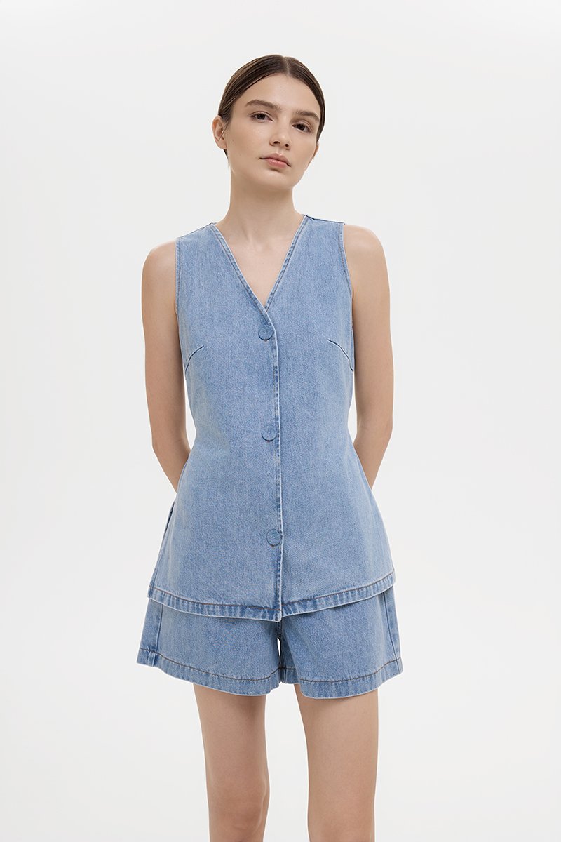 REEVE DENIM ELASTIC WAIST SHORTS