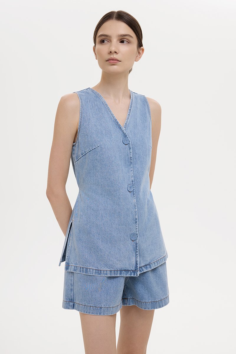 SANDLER DENIM BUTTONDOWN LONG VEST