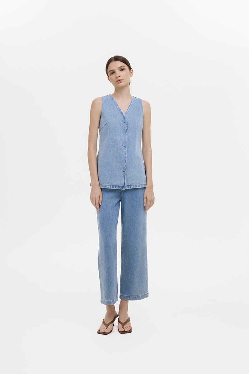 SANDLER DENIM BUTTONDOWN LONG VEST