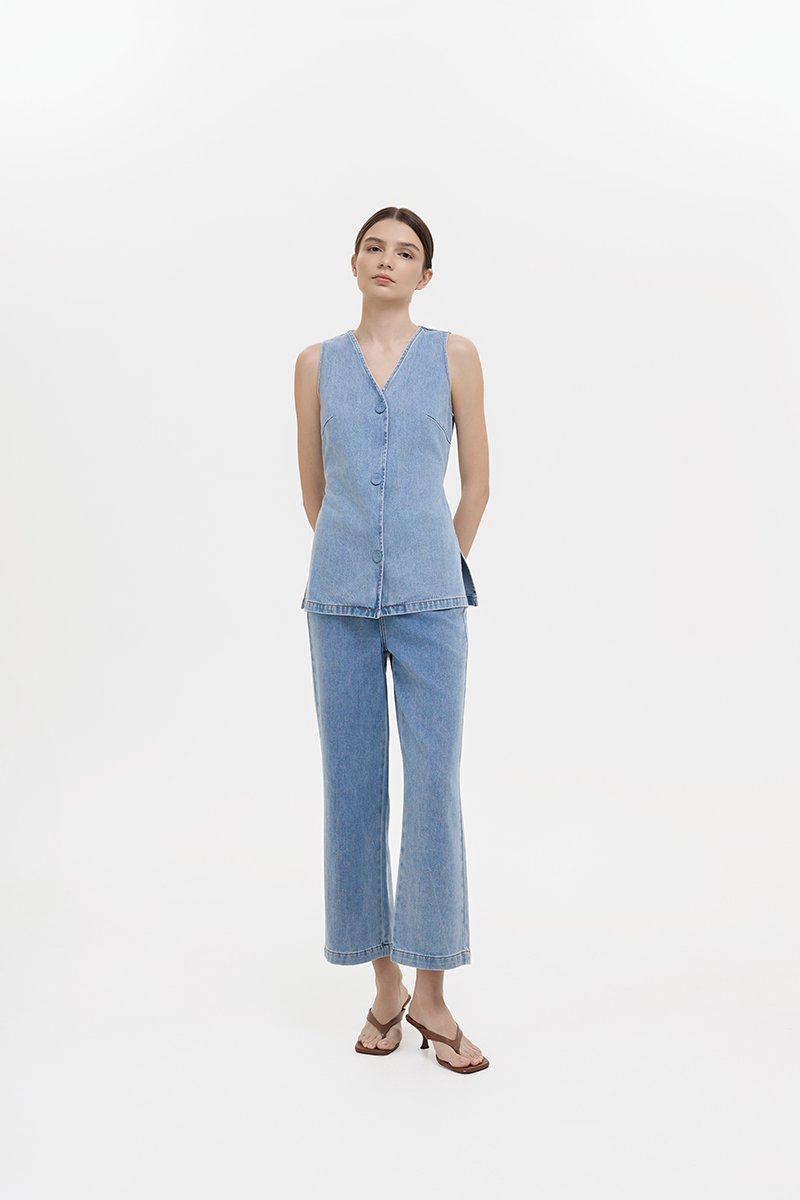 SANDLER DENIM BUTTONDOWN LONG VEST