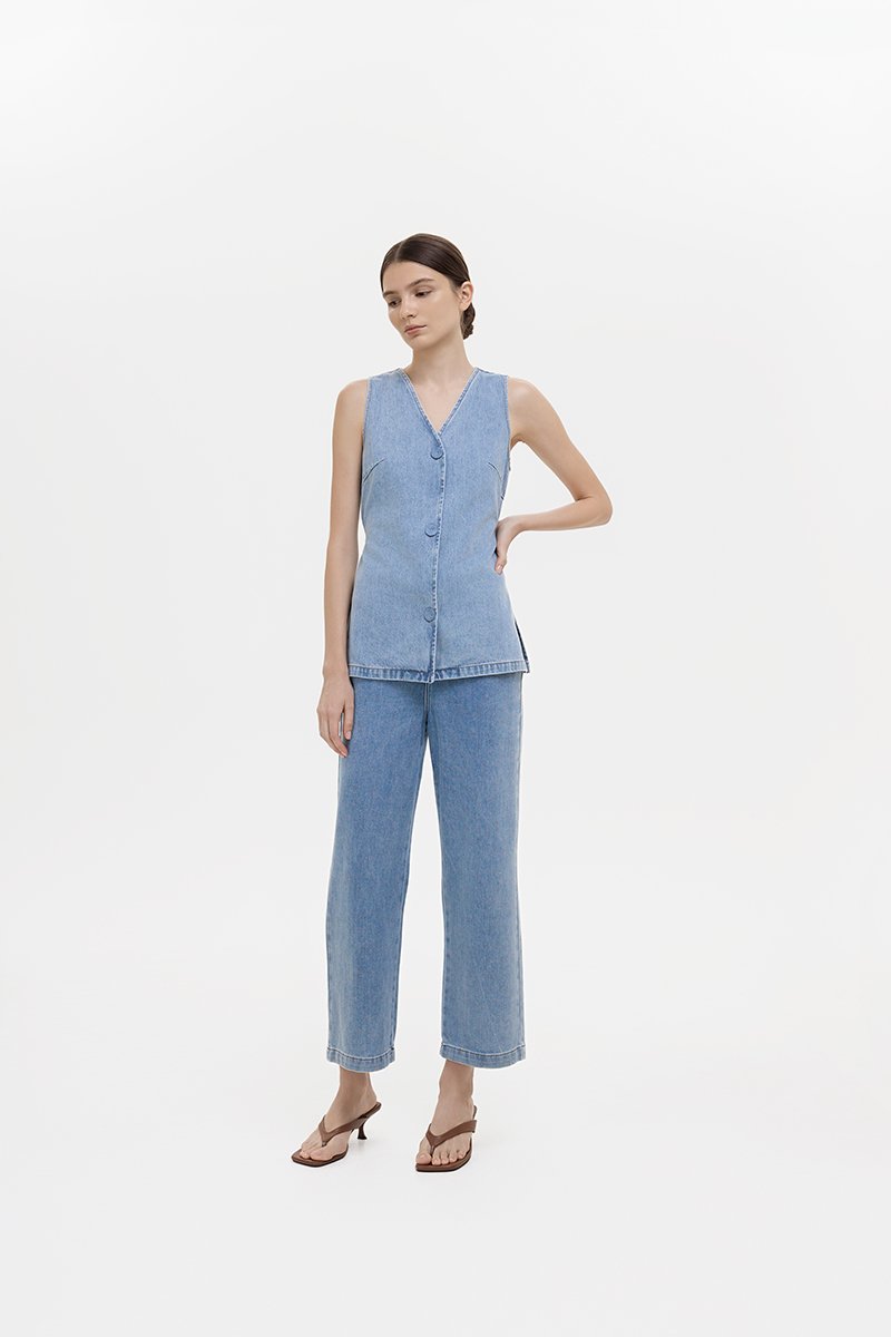 SANDLER DENIM BUTTONDOWN LONG VEST