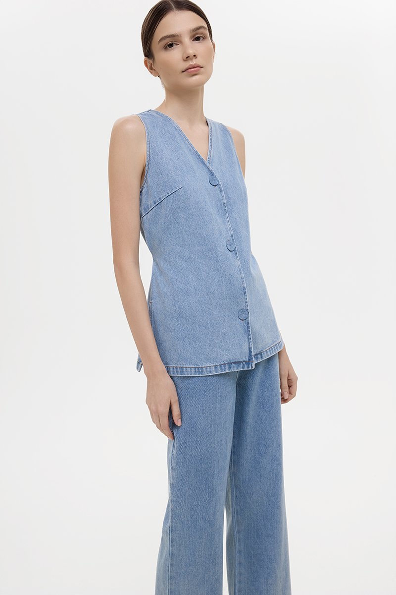 SANDLER DENIM BUTTONDOWN LONG VEST