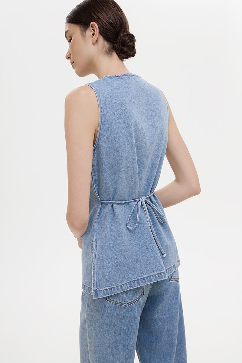 SANDLER DENIM BUTTONDOWN LONG VEST