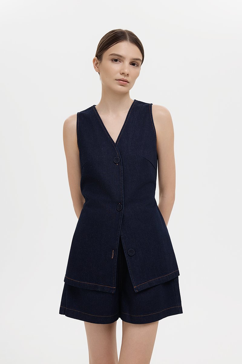 SANDLER DENIM BUTTONDOWN LONG VEST