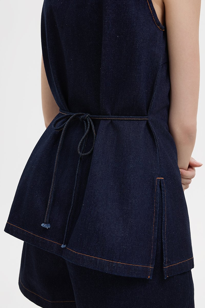 SANDLER DENIM BUTTONDOWN LONG VEST