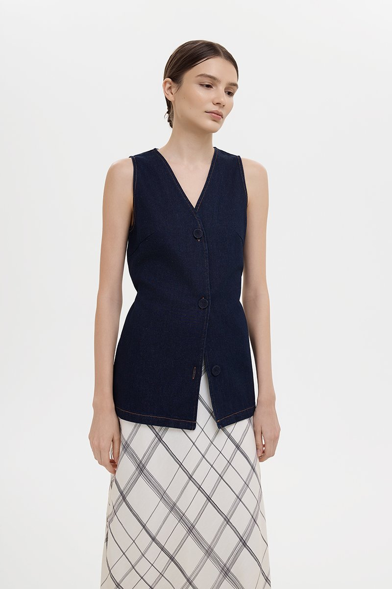 SANDLER DENIM BUTTONDOWN LONG VEST