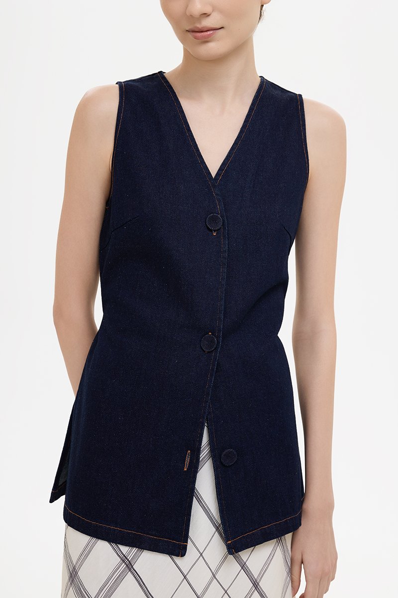 SANDLER DENIM BUTTONDOWN LONG VEST