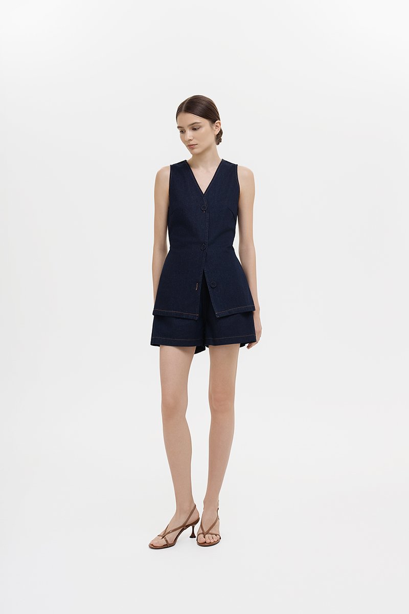 SANDLER DENIM BUTTONDOWN LONG VEST