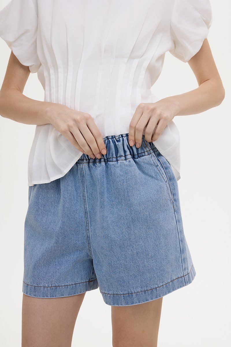 REEVE DENIM ELASTIC WAIST SHORTS