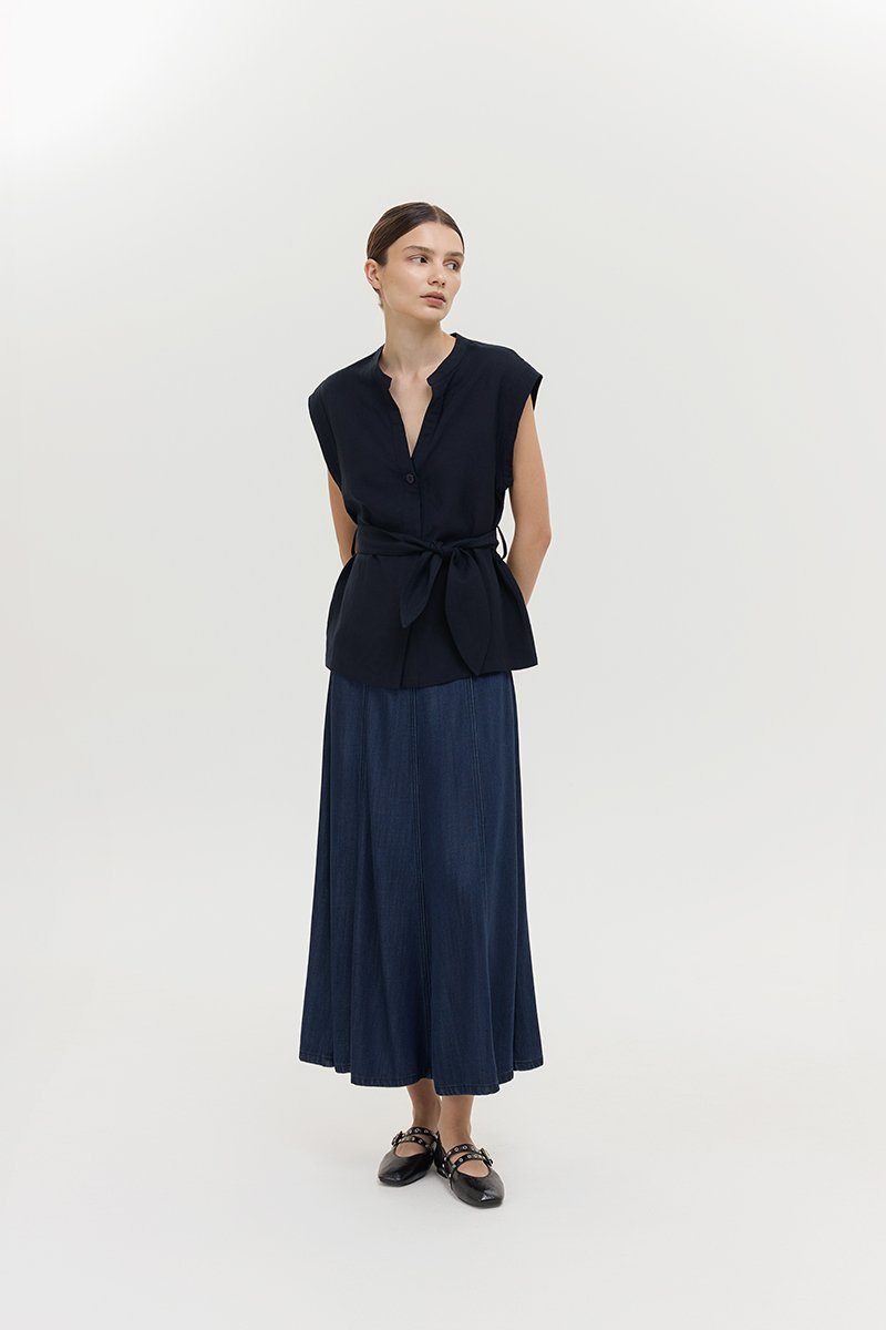 COLBY TIE BELT LONGLINE LINEN TOP